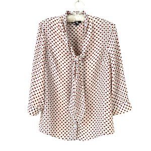 Modcloth Polka Dot Bow Neck Tie Pussybow Blouse 3/4 Sleeve Shirt Medium.